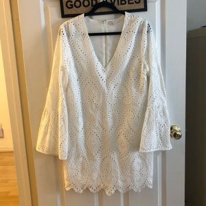 WAYF Eyelet White Long Sleeve Dress